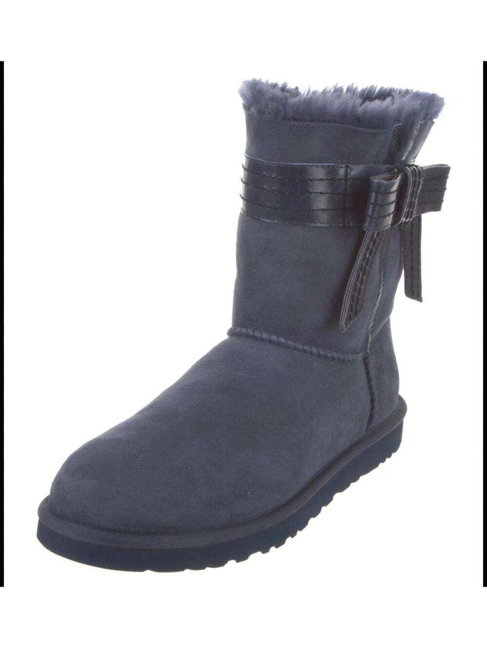 NWOT UGG Josette Midnight Blue Suede Sheepskin Boots with Leather Bows size 8